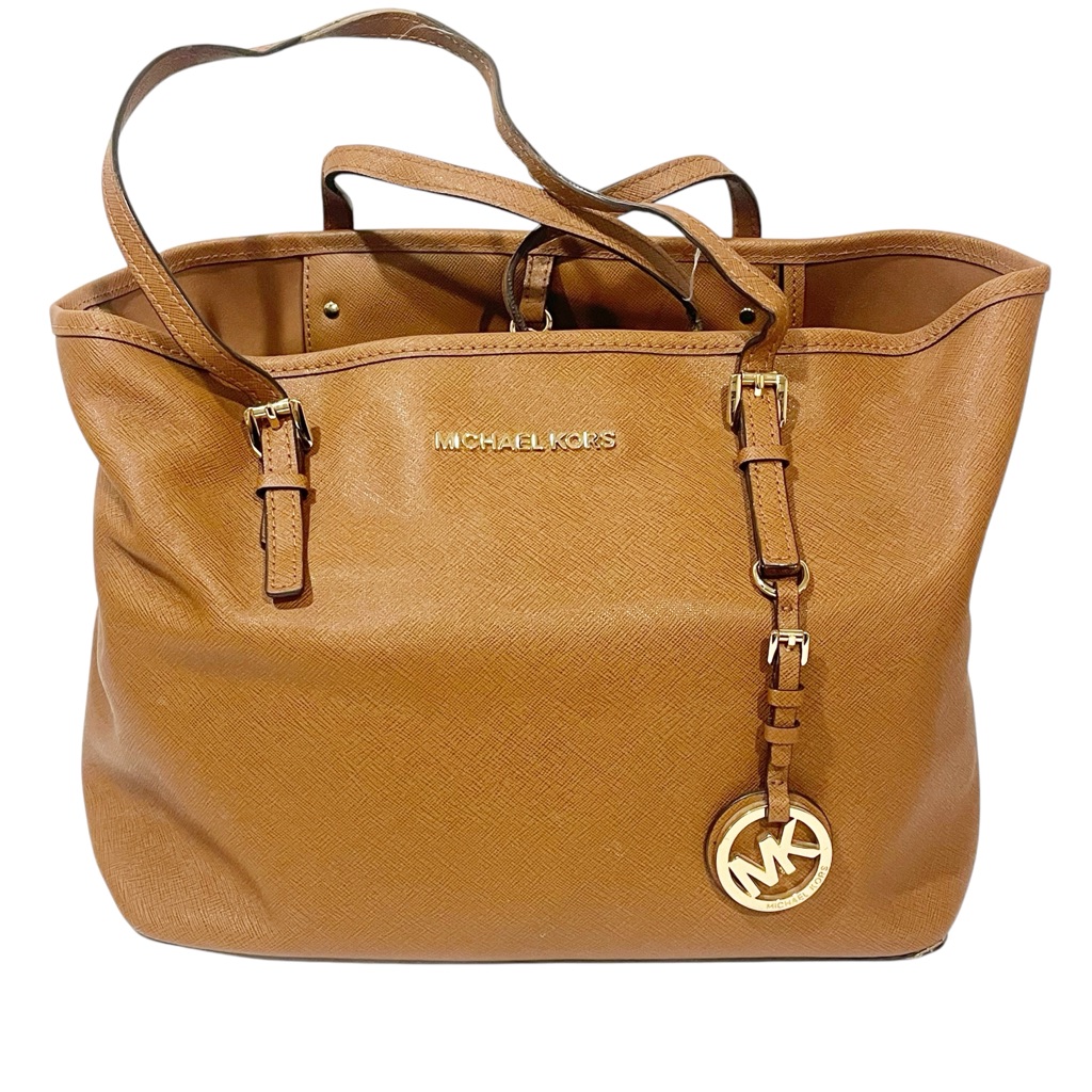 Michael Kors Jet Set Honey Crosshatch Leather Small Tote Clip Closure
